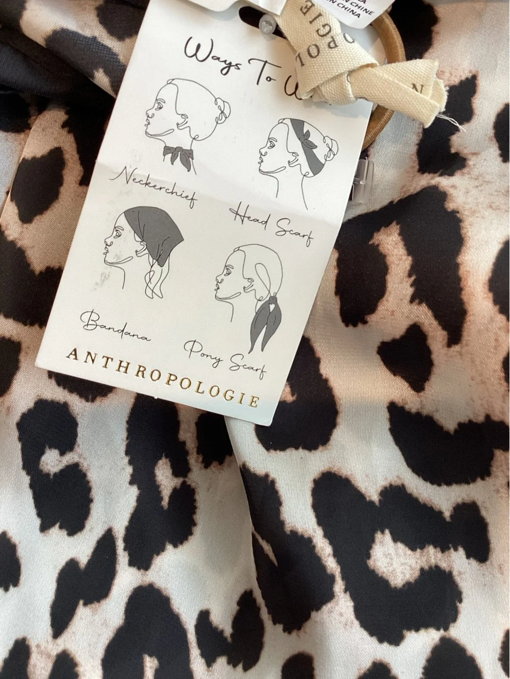 🐆Anthropologie Printed Scarf Hair Head Bag New Animal Print Leopard Black White